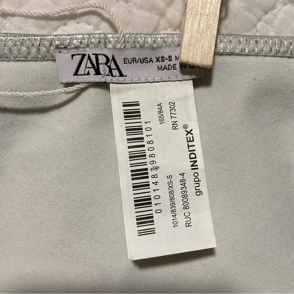 Zara Silver One-Shoulder Metallic Stretch Crop Top - Picture 3 of 5